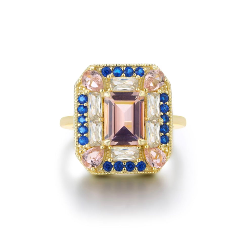 Lab Sapphire Morganite Art Deco Cocktail Ring as – Vivian Grace