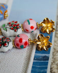 Pink and Red Floral Painted Porcelain Earrings