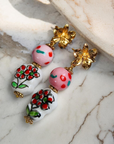 Pink and Red Floral Painted Porcelain Earrings