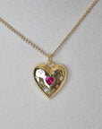 Pink Crystal Puffy Heart Pendant Necklace