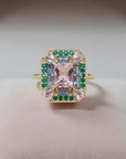 Emerald Morganite Art Deco Cocktail Ring -Lab Created Gemstones