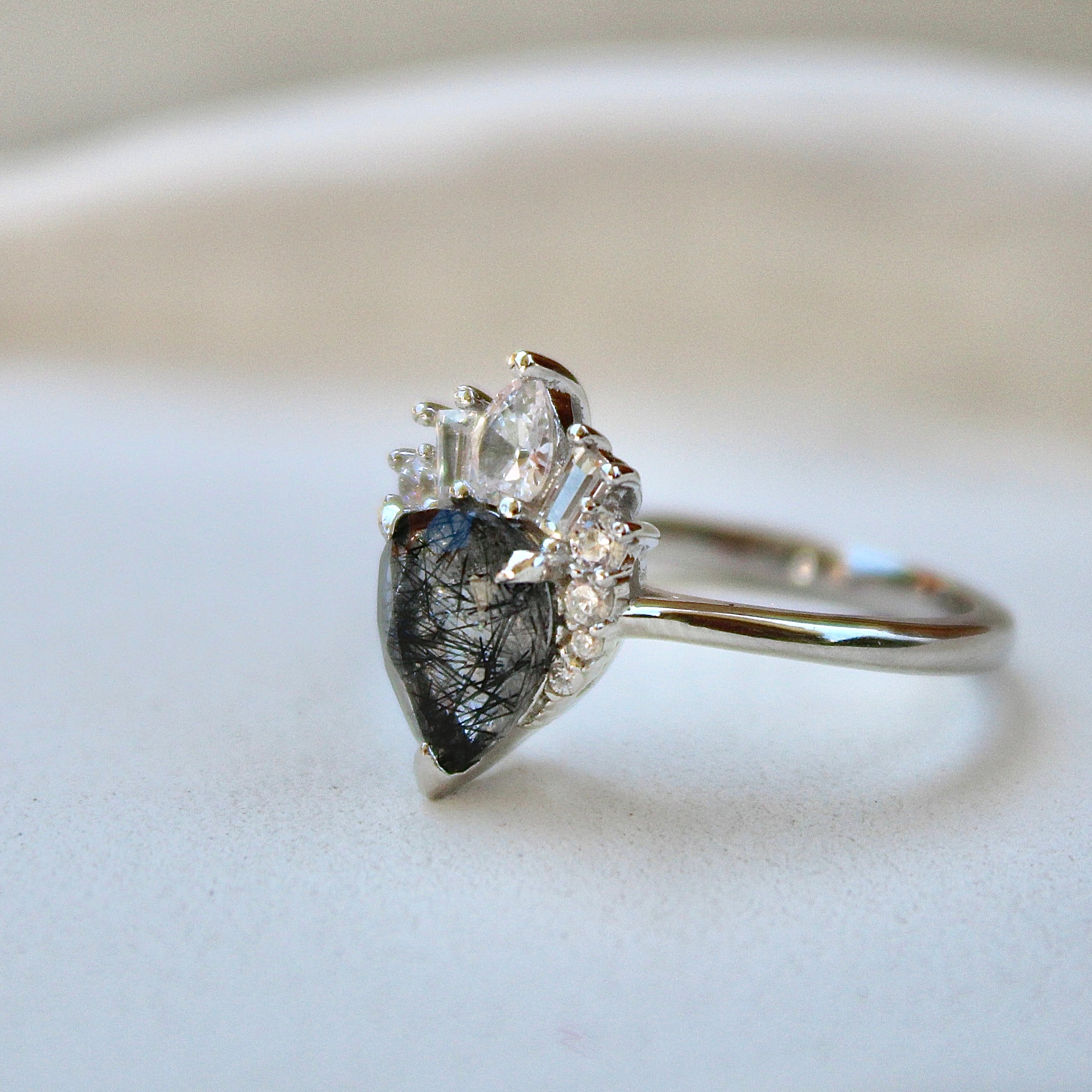 Vivian Grace Black Rutilated Quartz Ring- Sterling Silver