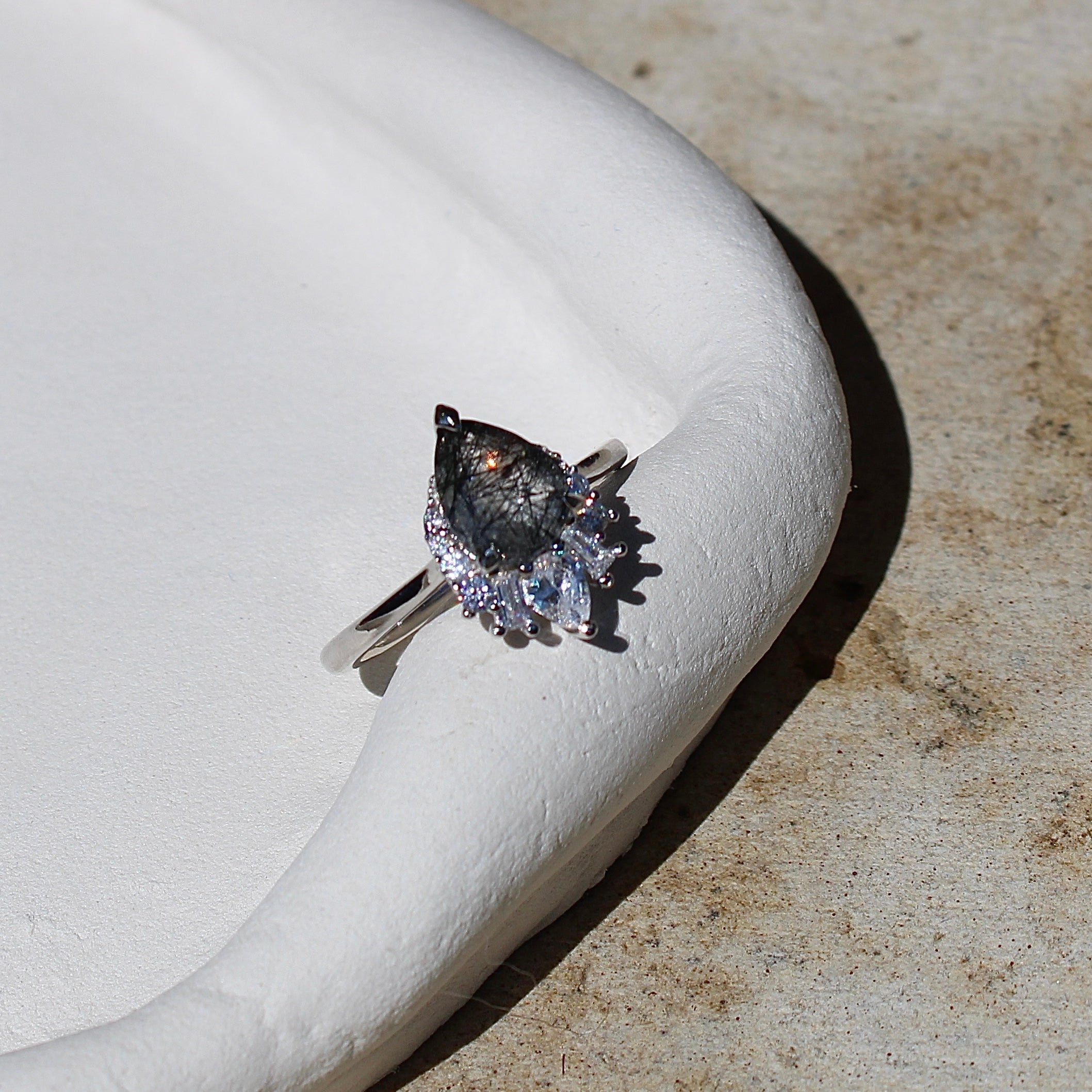 Vivian Grace Black Rutilated Quartz Ring- Sterling Silver
