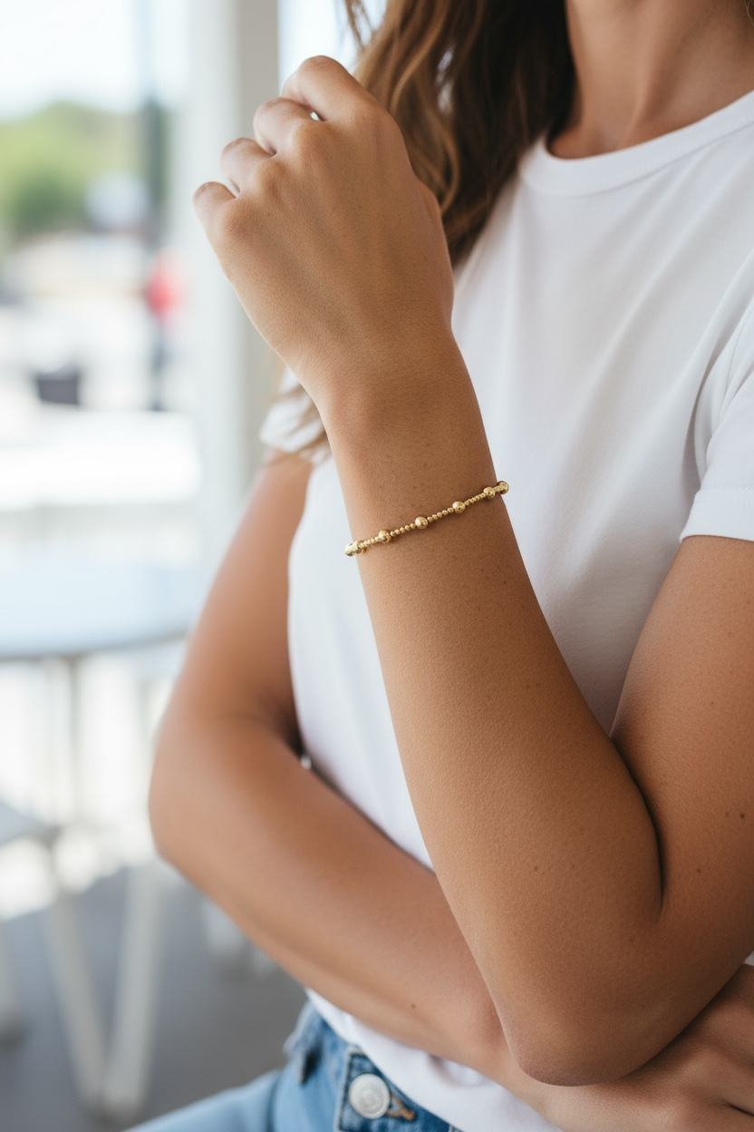 Vivian Grace Bracelet 14k Gold Filled Beaded Stretch Bracelet – 2mm + 4mm