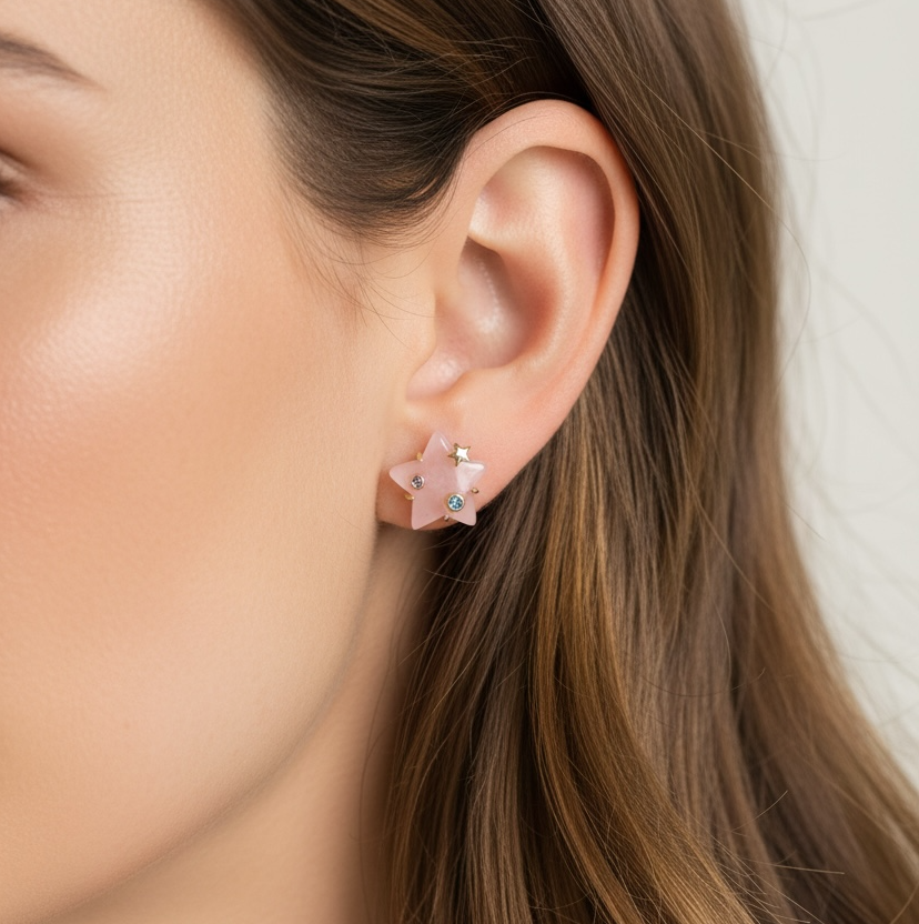Vivian Grace Earrings Celestial Rose Quartz Stud Earrings