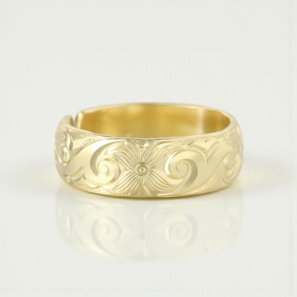 Vivian Grace Floral Carved 14k Gold Filled Cigar Band- 6.4mm