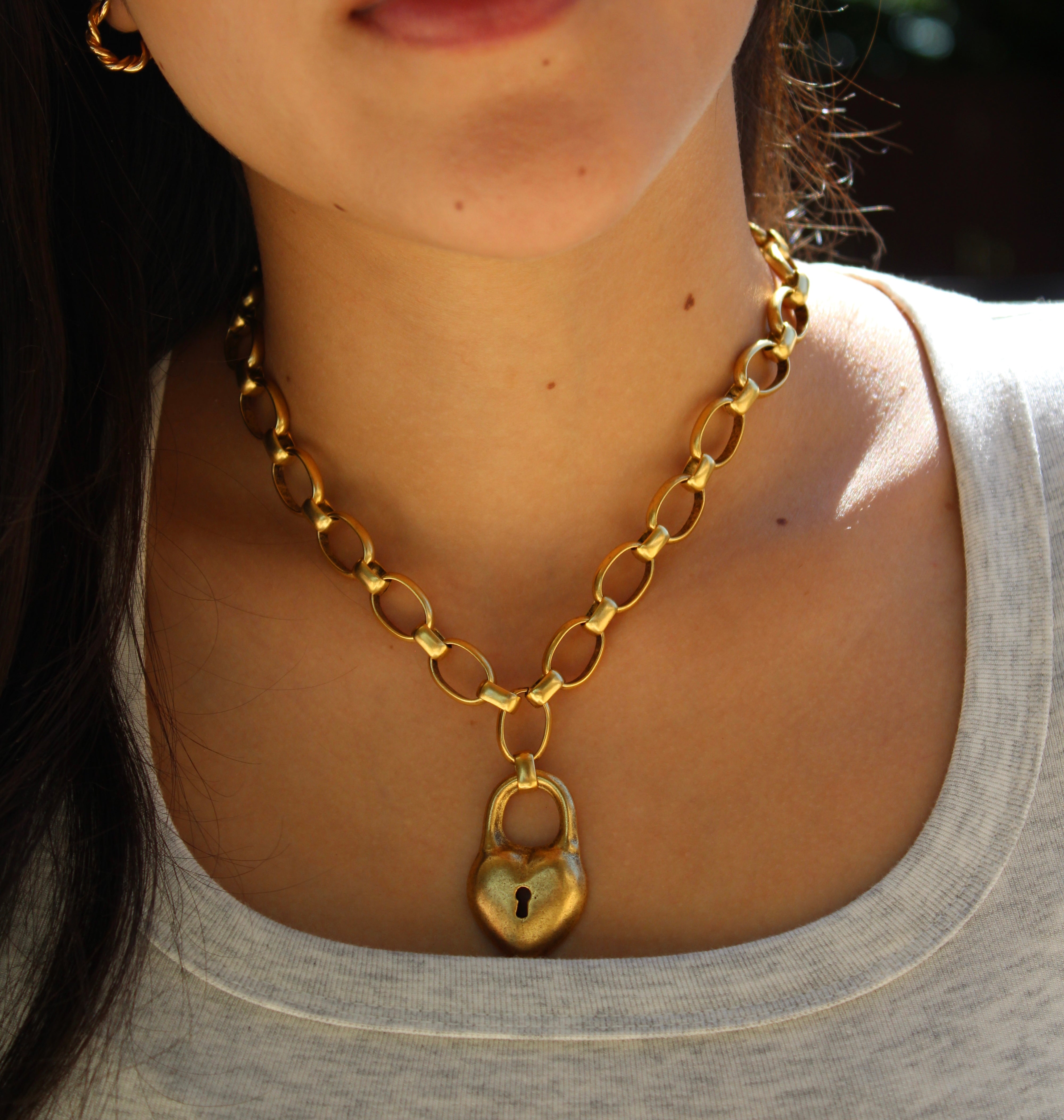 Vivian Grace Gold Antiqued Gold Chunky Puff Heart Necklace