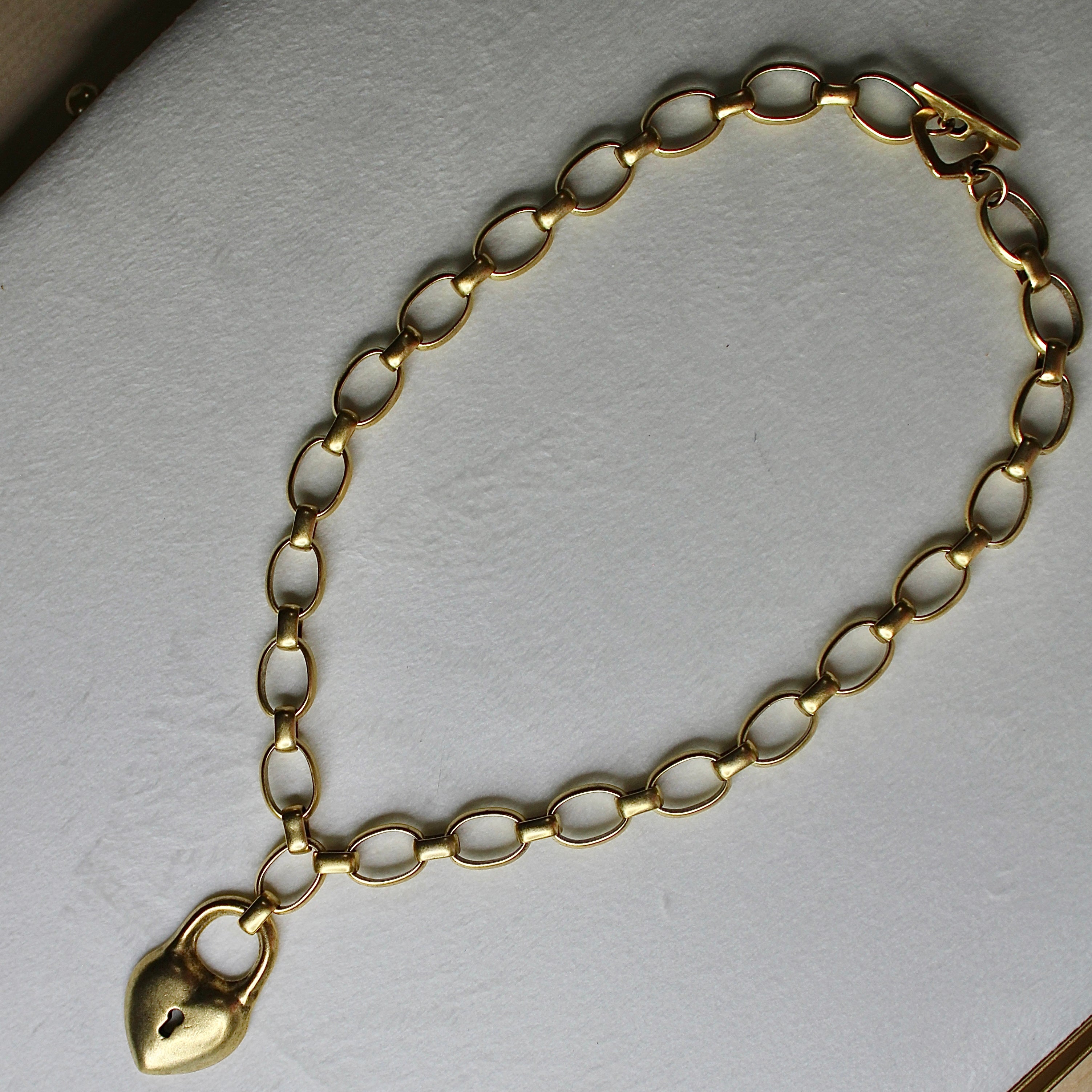 Vivian Grace Gold Antiqued Gold Chunky Puff Heart Necklace