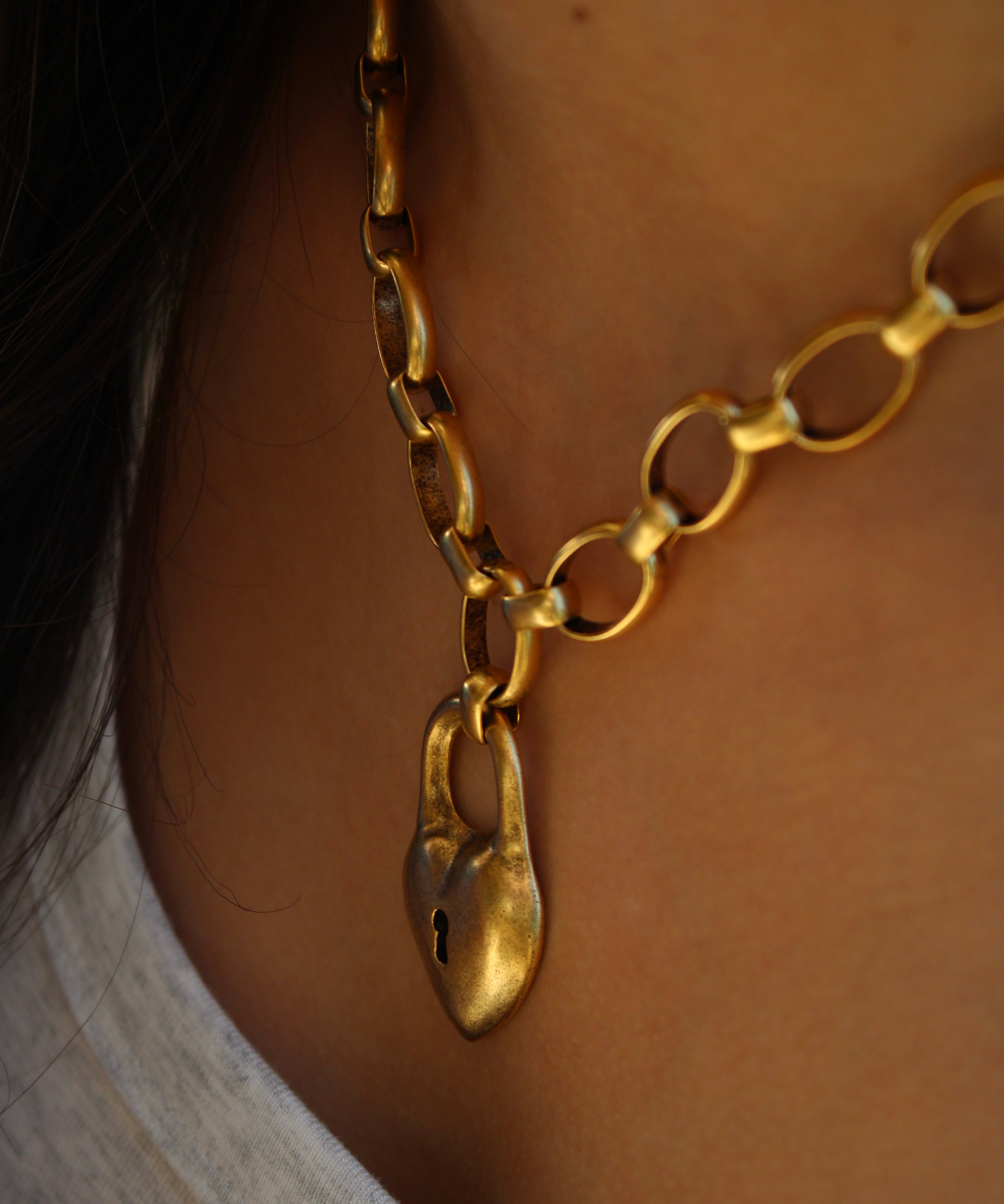 Vivian Grace Gold Antiqued Gold Chunky Puff Heart Necklace