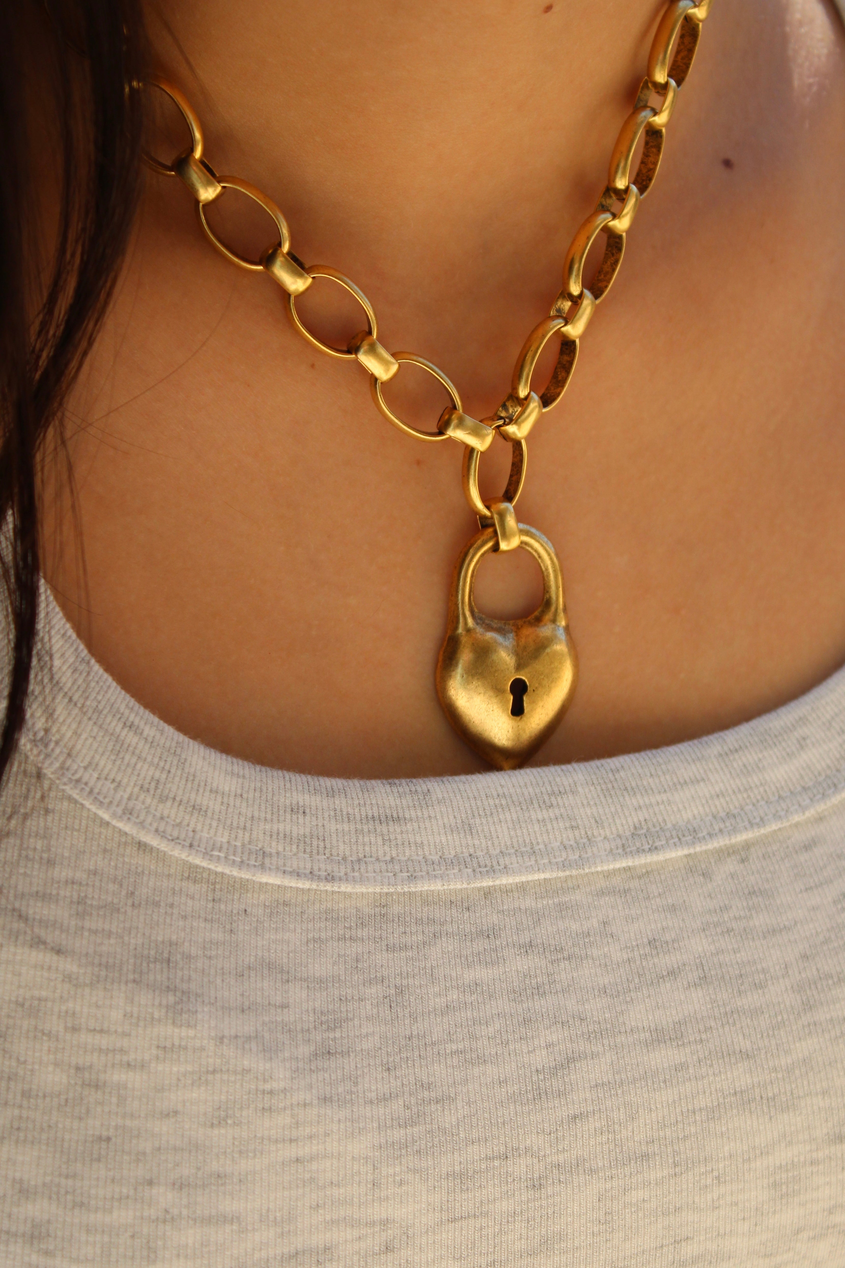 Vivian Grace Gold Antiqued Gold Chunky Puff Heart Necklace