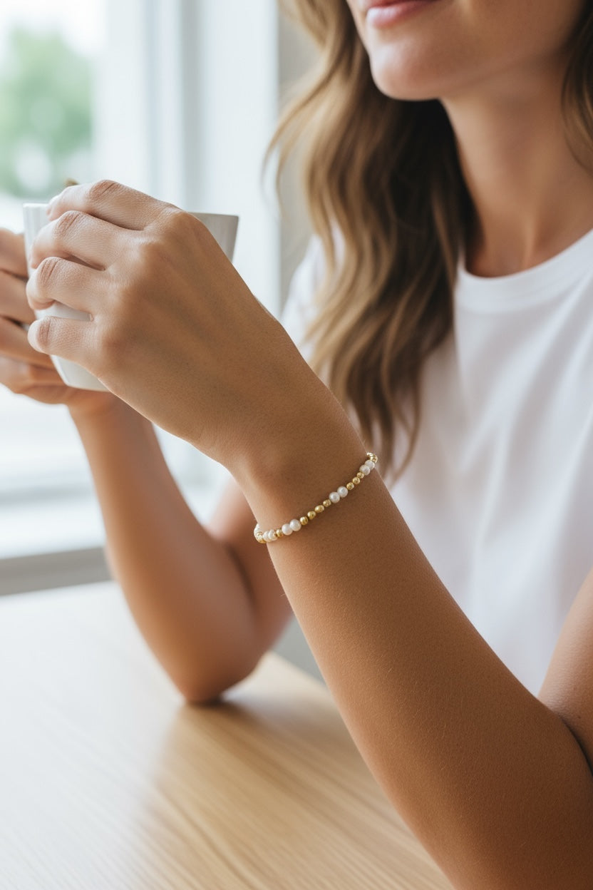 Vivian Grace Jewelry Bracelet Freshwater Pearl and 14k Gold Filled Bead Bracelet - 6.5”