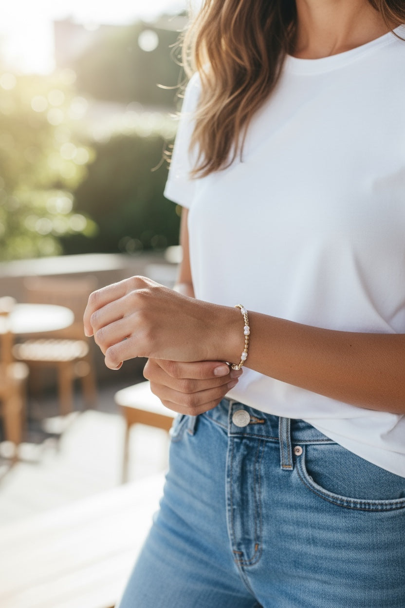 Vivian Grace Jewelry Bracelet Freshwater Pearl and 14k Gold Filled Bead Bracelet - 6.5”