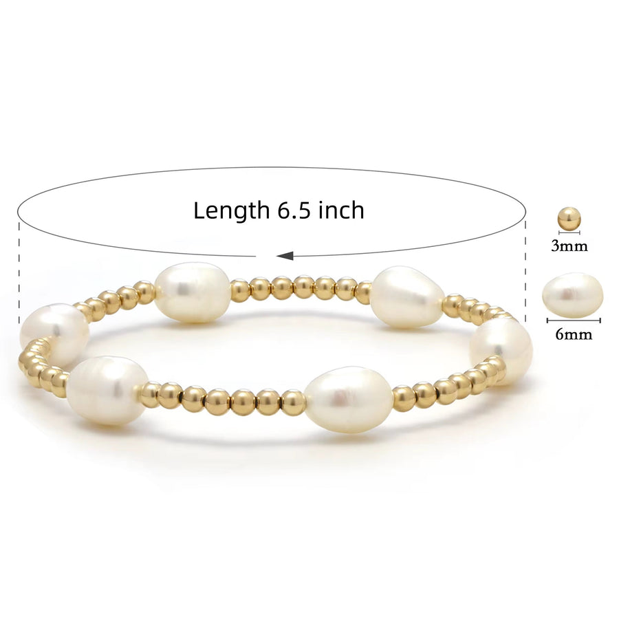 Vivian Grace Jewelry Bracelet Freshwater Pearl and 14k Gold Filled Bead Bracelet- 6.5”