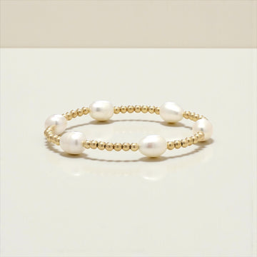 Vivian Grace Jewelry Bracelet Freshwater Pearl and 14k Gold Filled Bead Bracelet- 6.5”