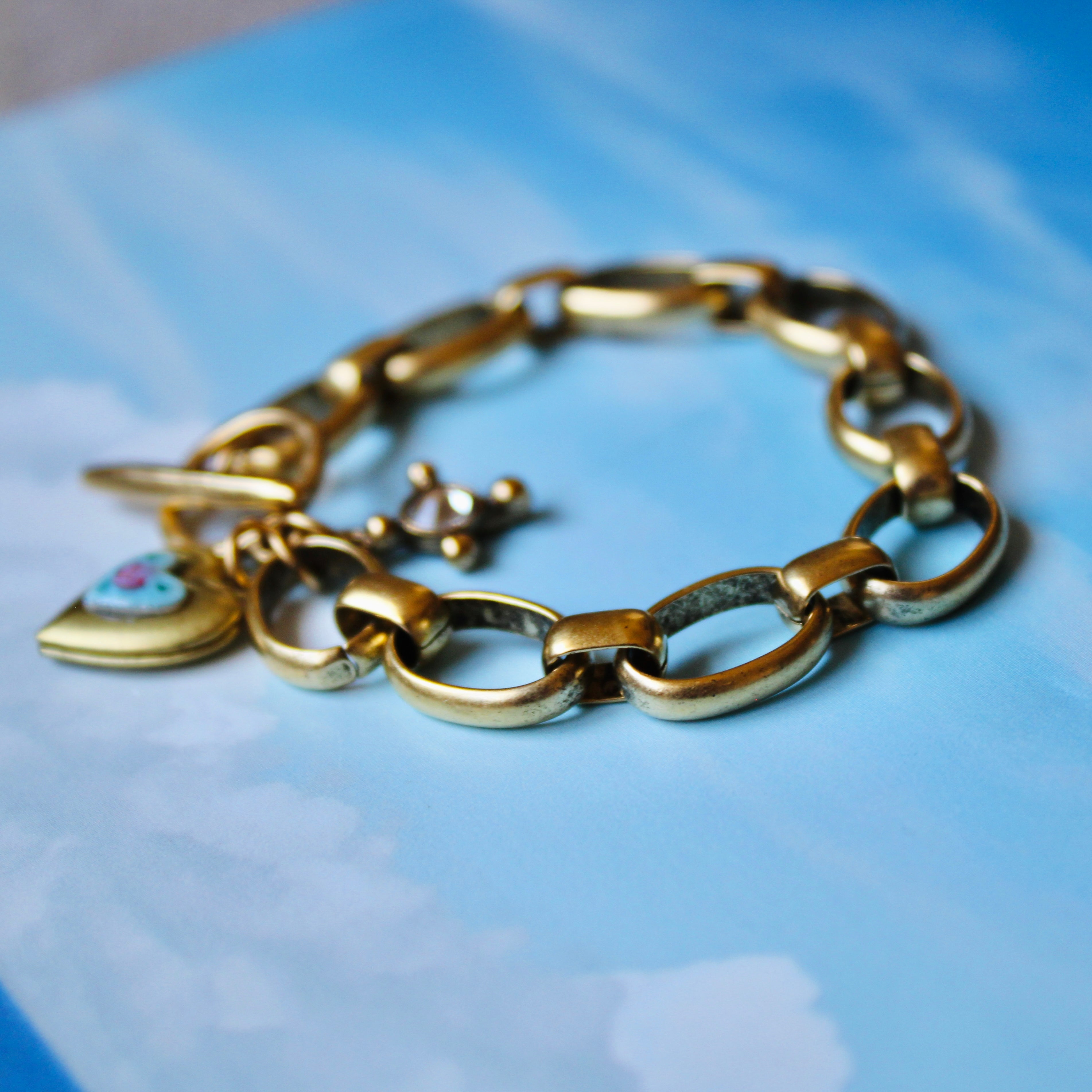 Vivian Grace Jewelry Bracelet Gold Blue Rose Antiqued Gold Bracelet