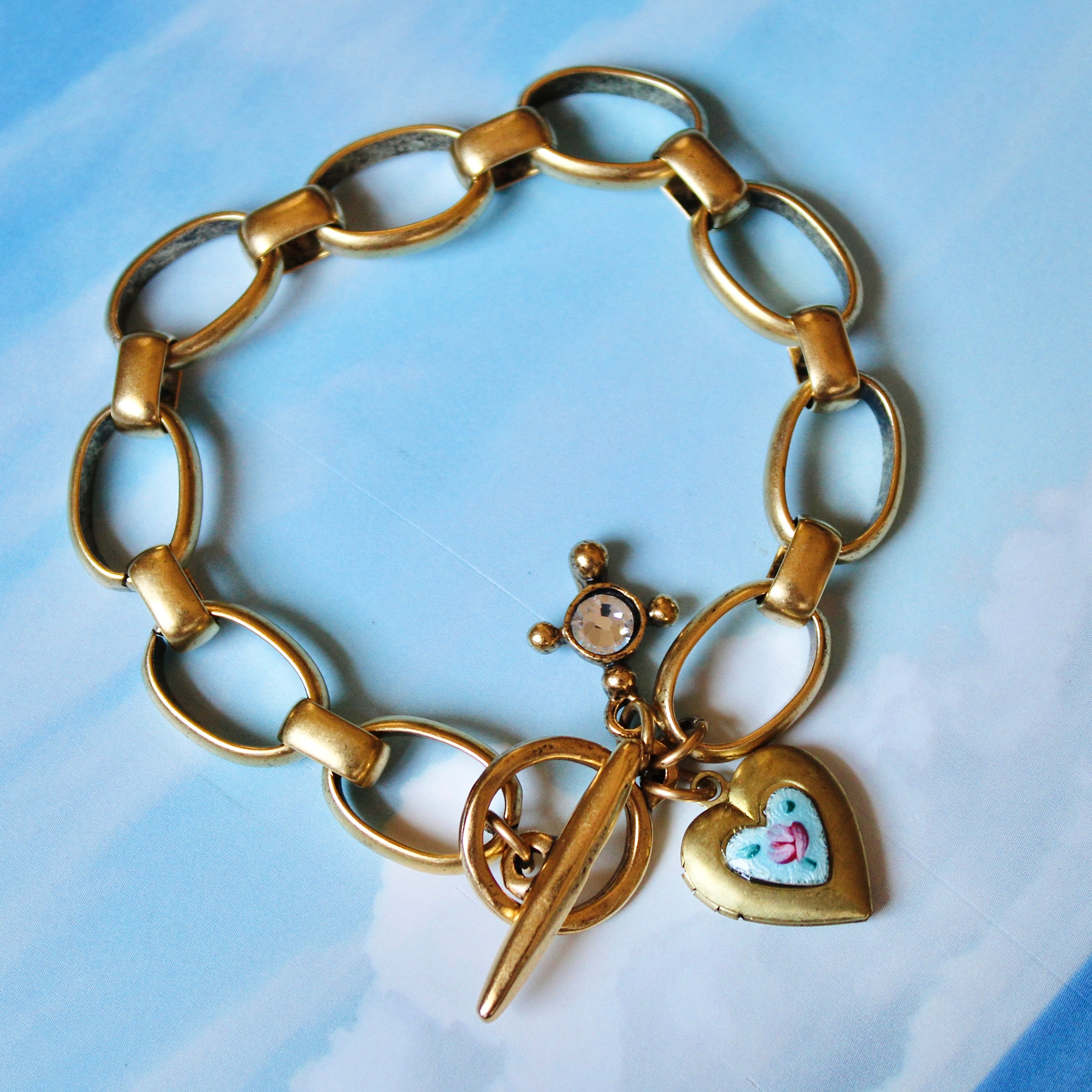Vivian Grace Jewelry Bracelet Gold Blue Rose Antiqued Gold Bracelet