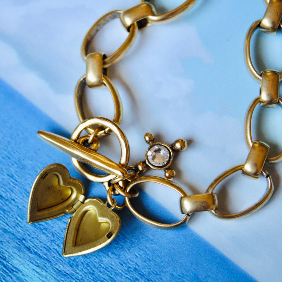 Vivian Grace Jewelry Bracelet Gold Blue Rose Antiqued Gold Bracelet