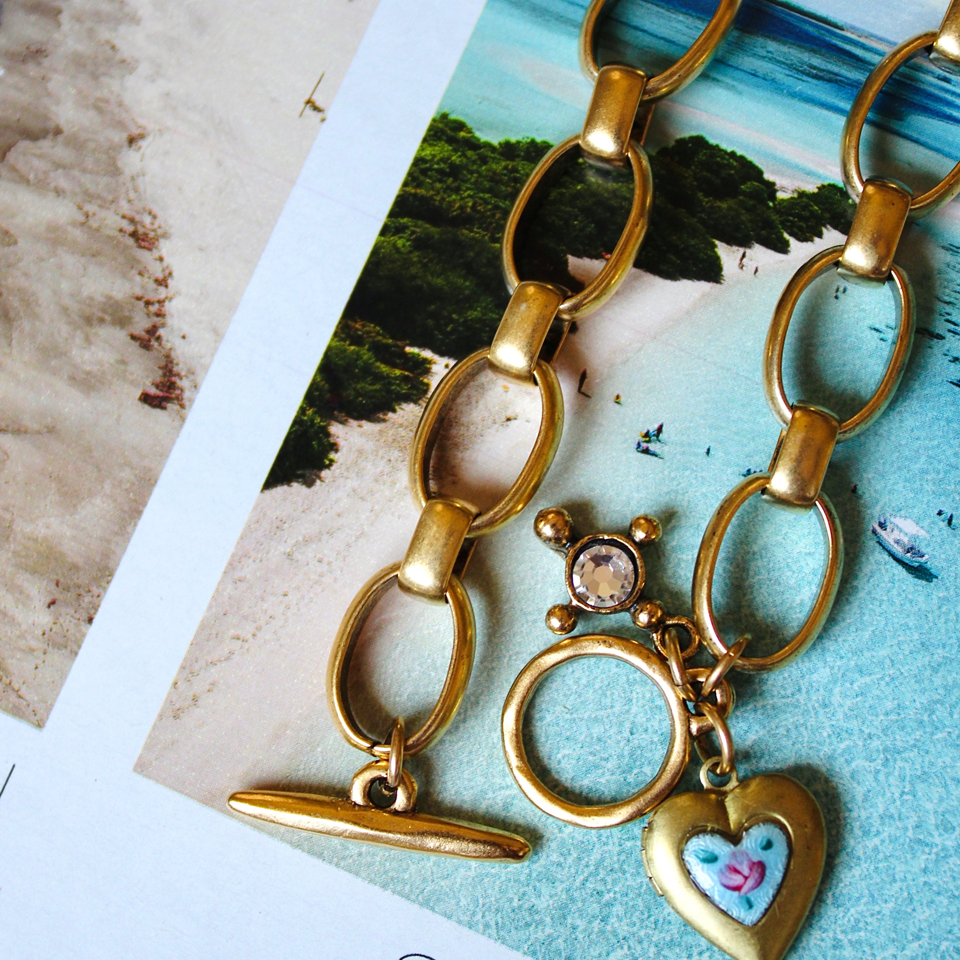 Vivian Grace Jewelry Bracelet Gold Blue Rose Antiqued Gold Bracelet