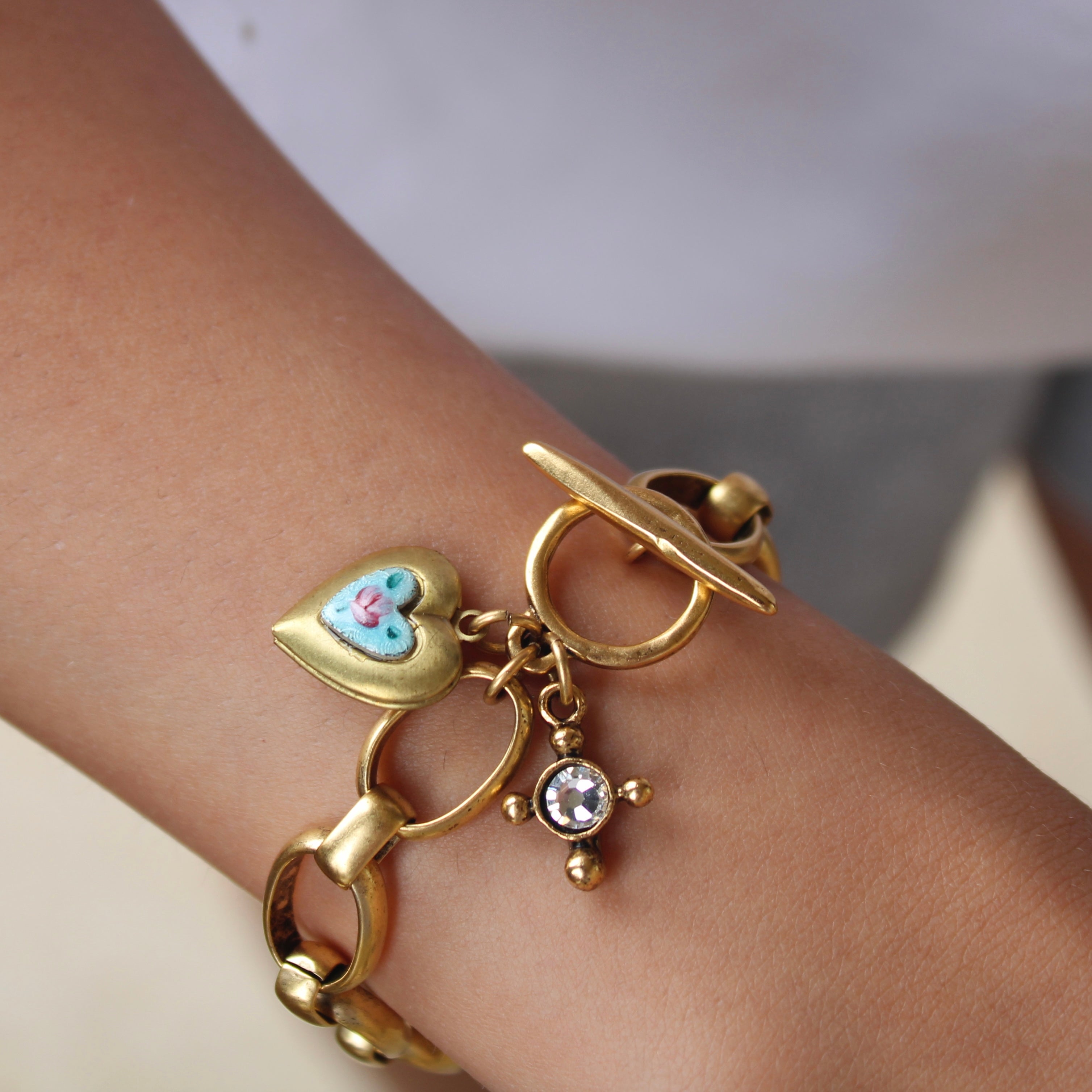 Vivian Grace Jewelry Bracelet Gold Blue Rose Antiqued Gold Bracelet