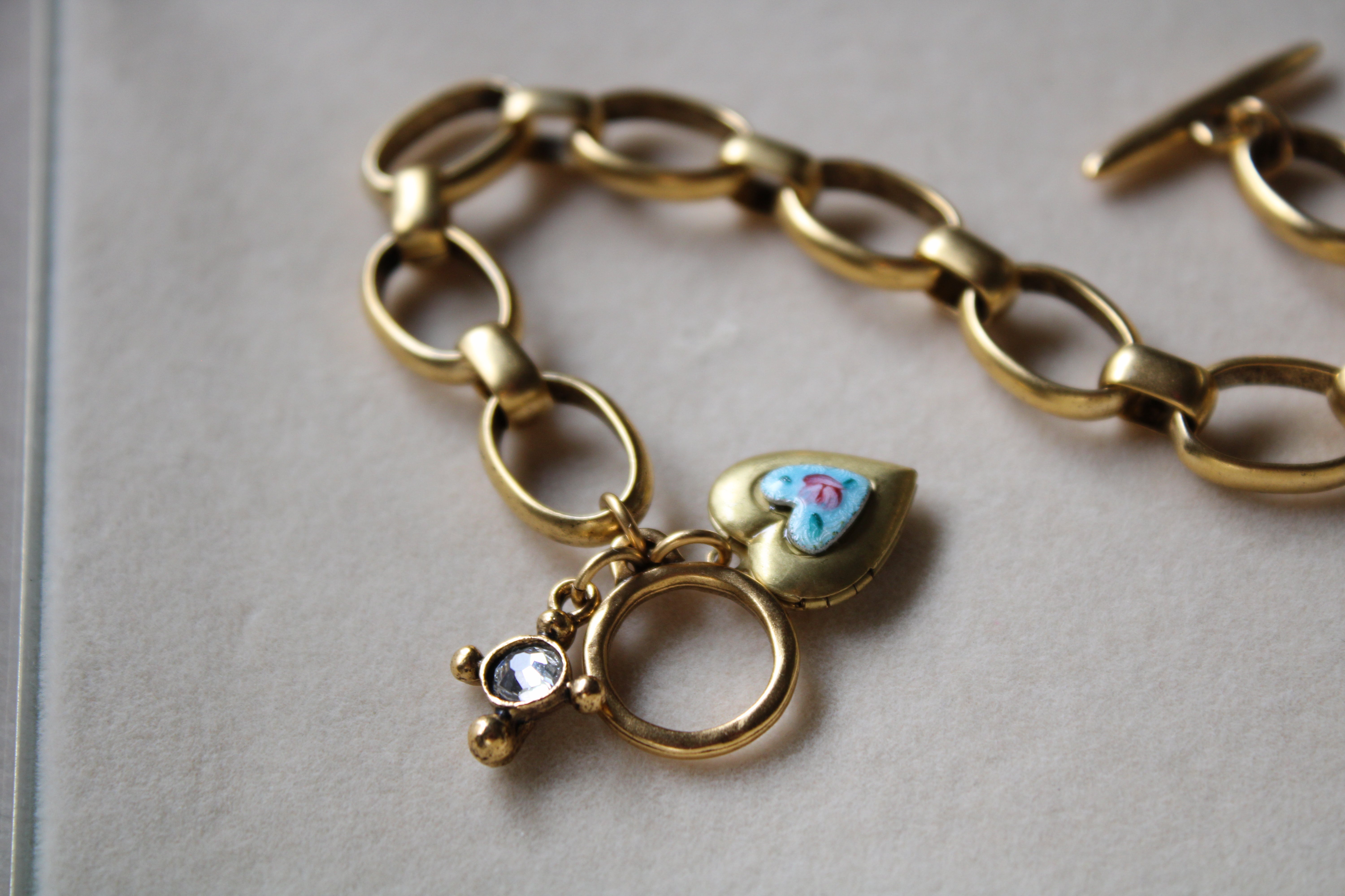 Vivian Grace Jewelry Bracelet Gold Blue Rose Antiqued Gold Bracelet
