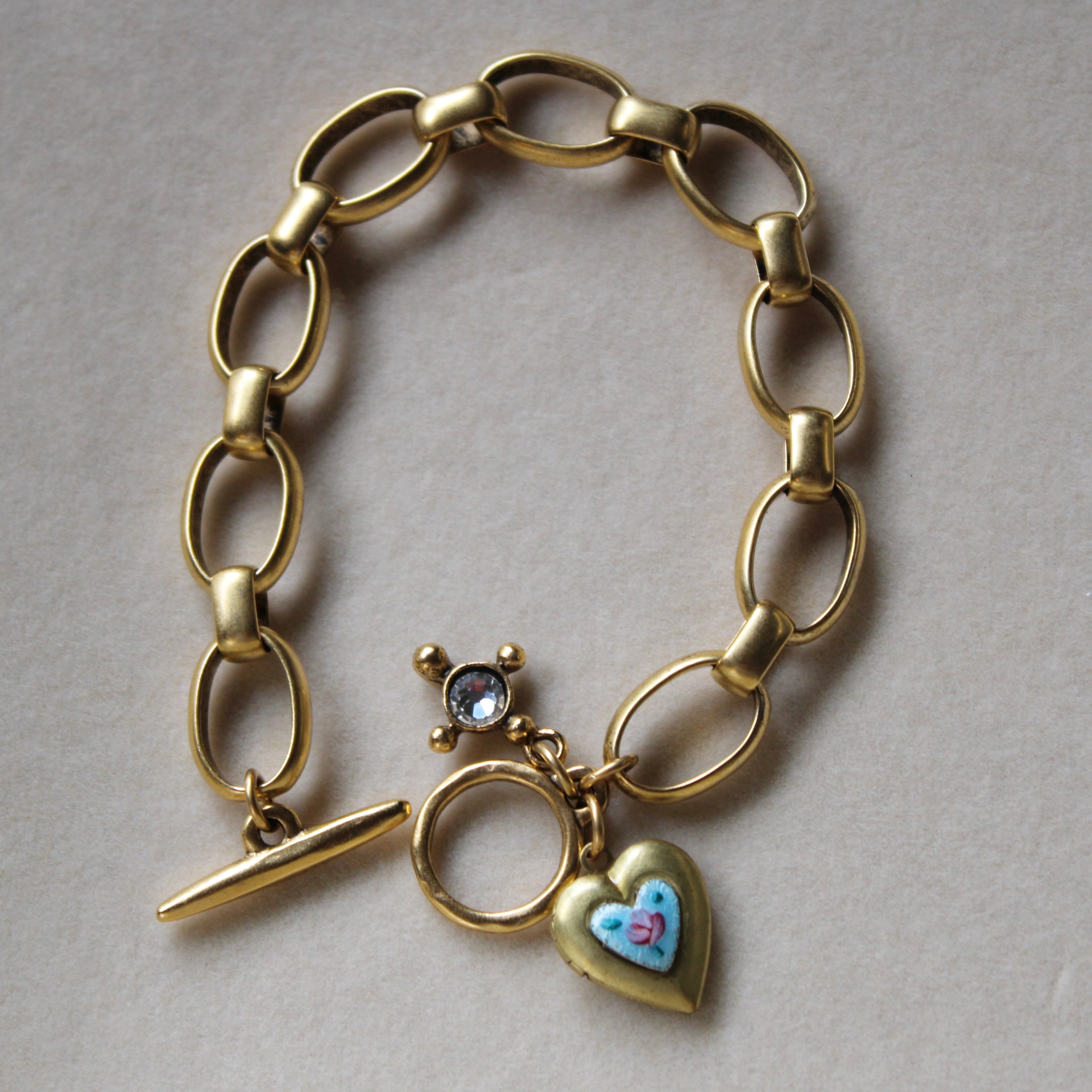 Vivian Grace Jewelry Bracelet Gold Blue Rose Antiqued Gold Bracelet
