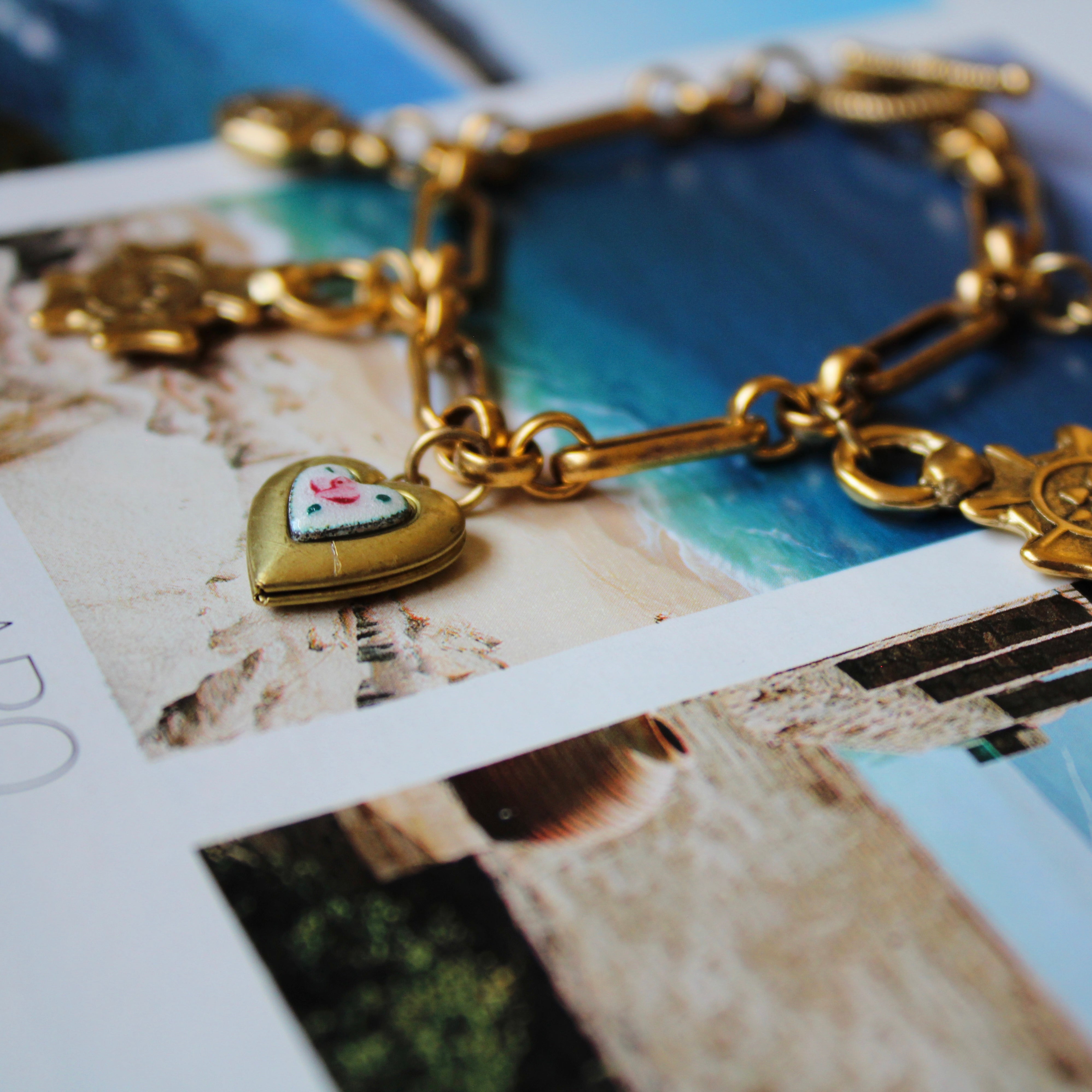 Vivian Grace Jewelry Bracelet Gold Rose Locket Charm Bracelet