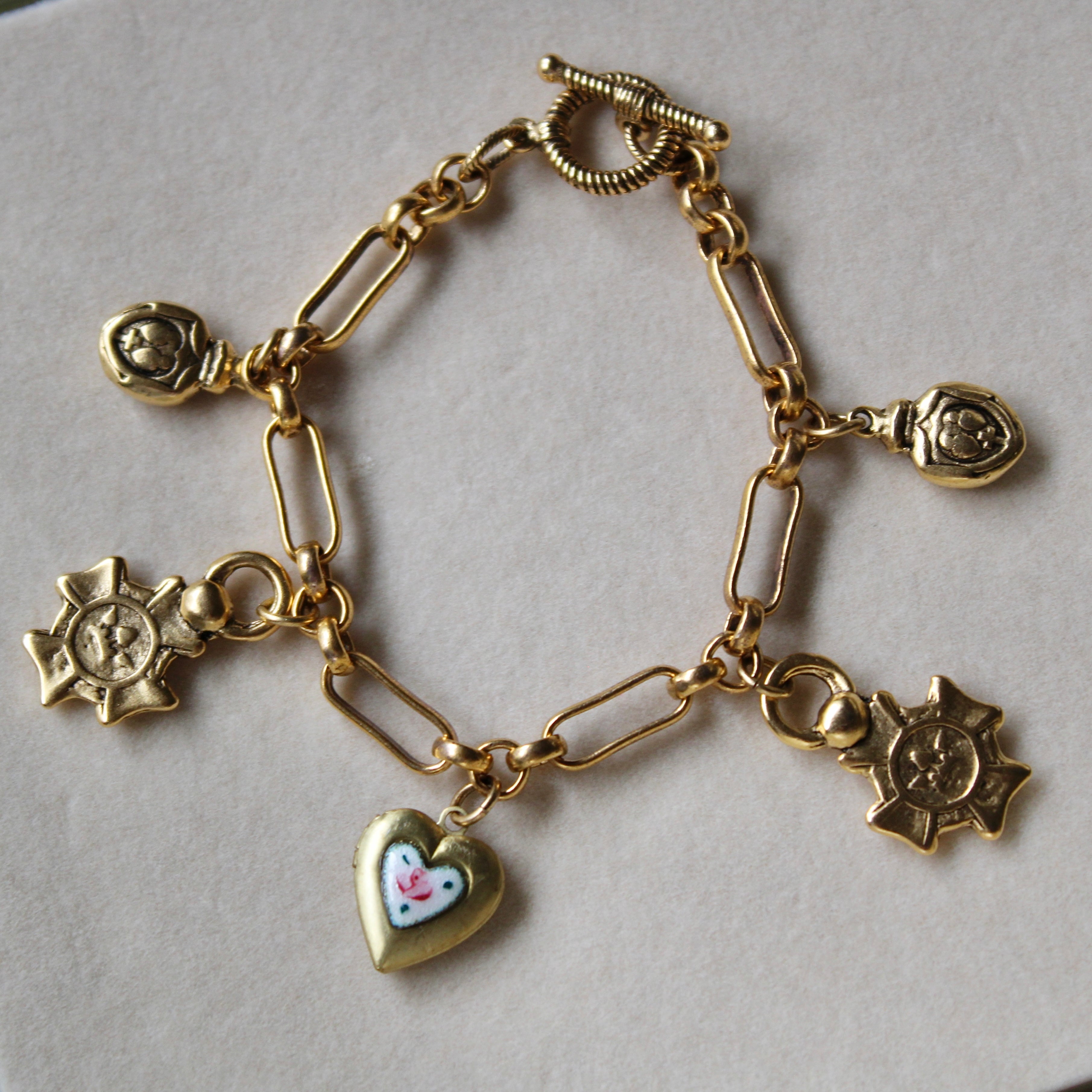 Vivian Grace Jewelry Bracelet Gold Rose Locket Charm Bracelet