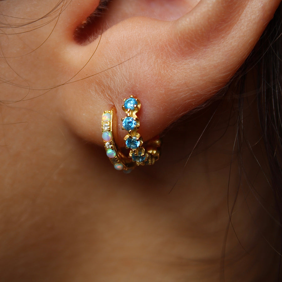 Vivian Grace Jewelry Earrings Aqua Blue Bezel Huggies
