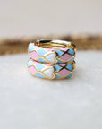 Vivian Grace Jewelry Earrings Baby Pink & Blue Enamel Opal Heart Hoop Earrings