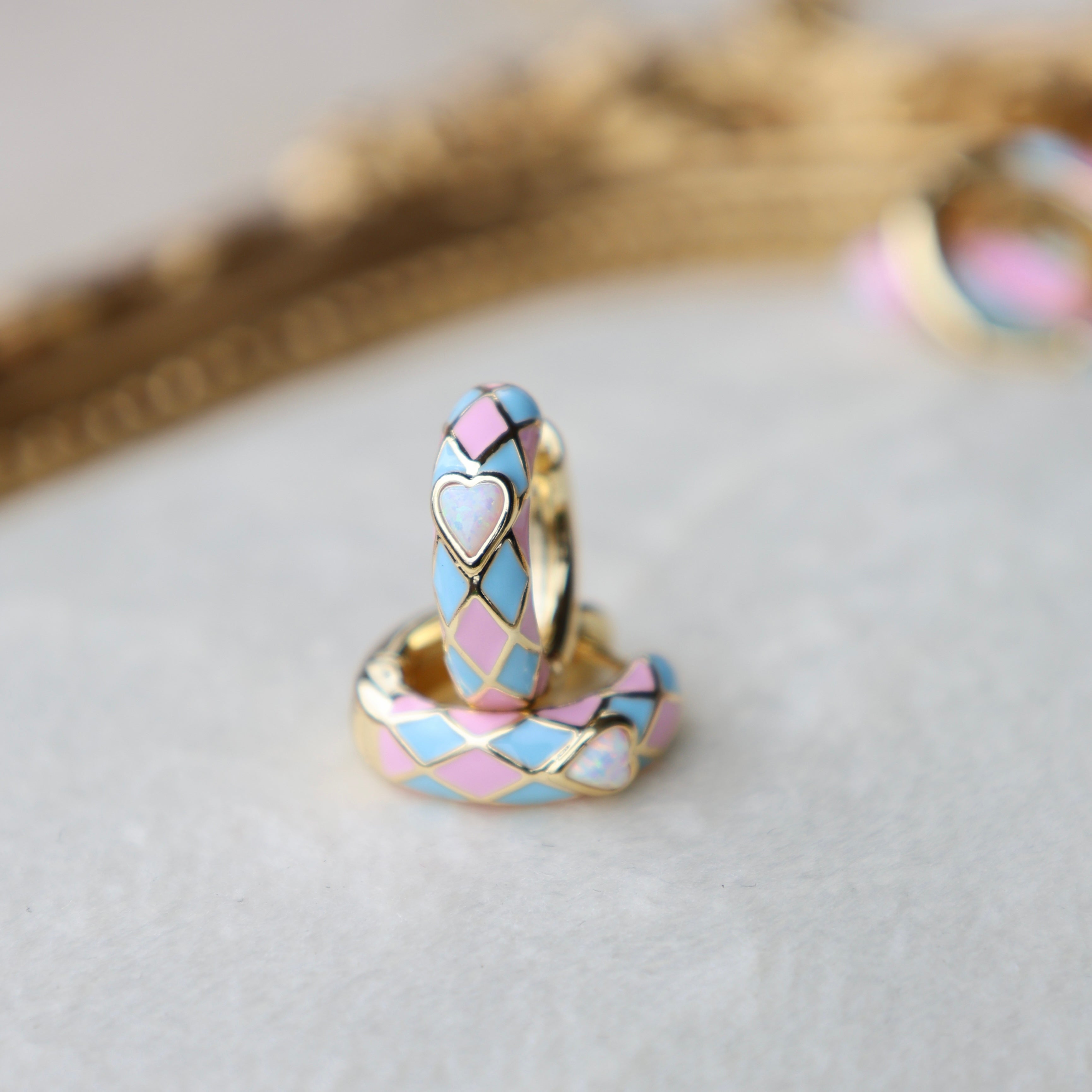 Vivian Grace Jewelry Earrings Baby Pink & Blue Enamel Opal Heart Hoop Earrings