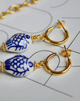 Vivian Grace Jewelry Earrings Chinoiserie Fish Painted Porcelain Hoop Earrings