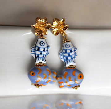 Vivian Grace Jewelry Earrings Floral Fish Painted Porcelain Earrings