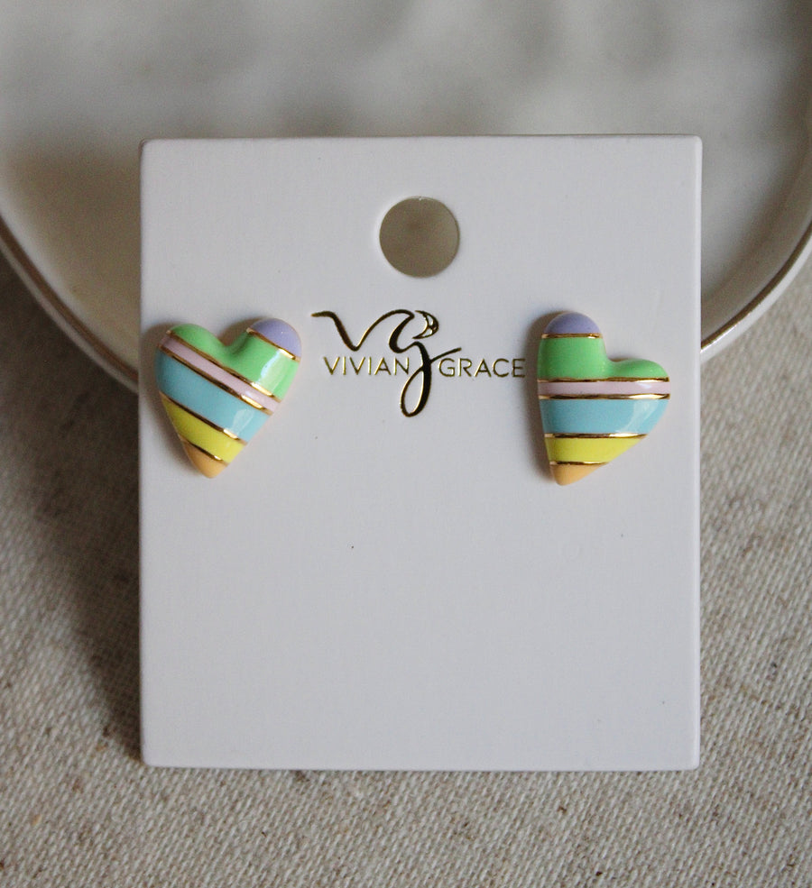 Vivian Grace Jewelry Earrings Gold Bright Enamel Rainbow Heart Earrings