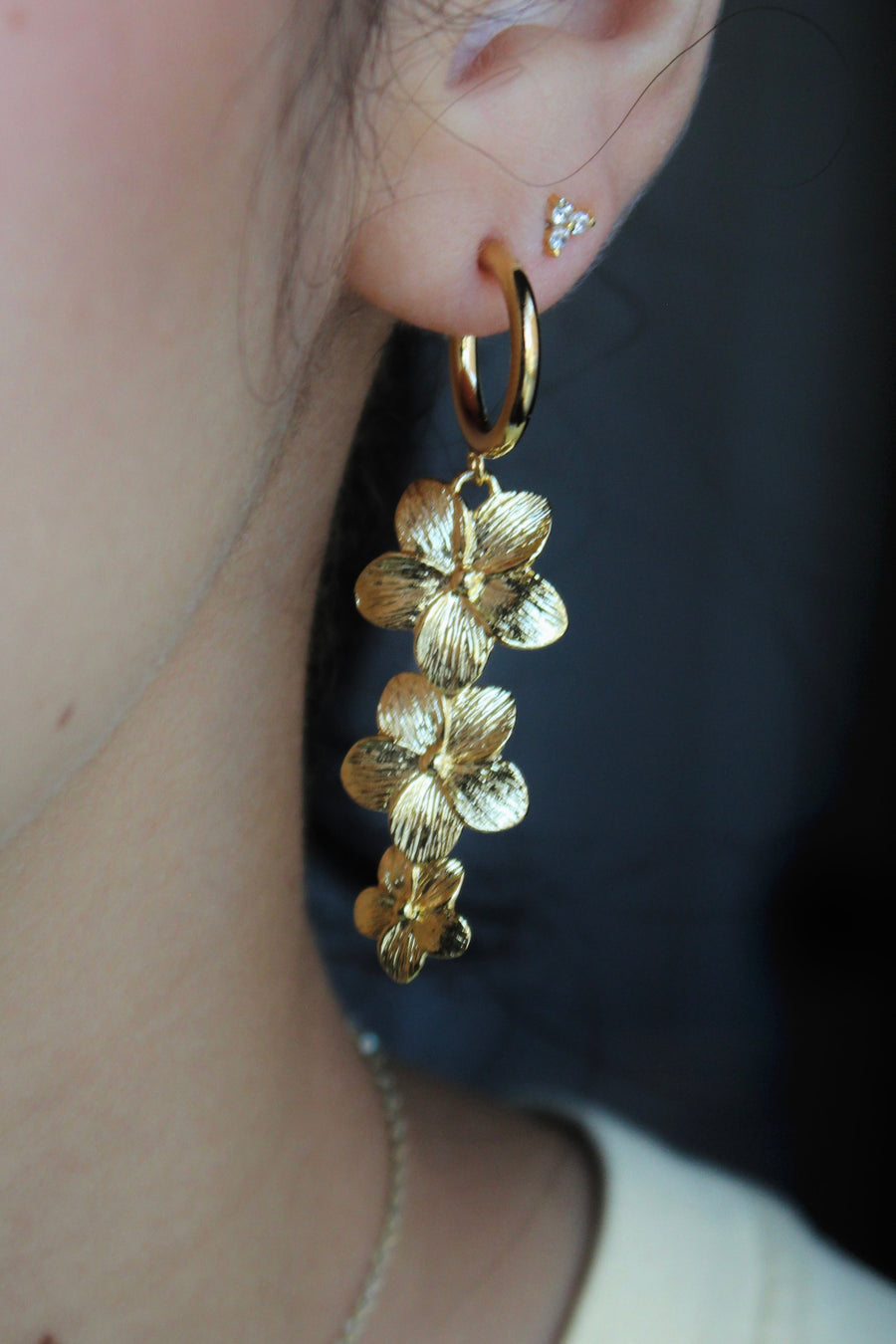 Vivian Grace Jewelry Earrings Gold Hibiscus Drop Earrings- Gold Vermeil