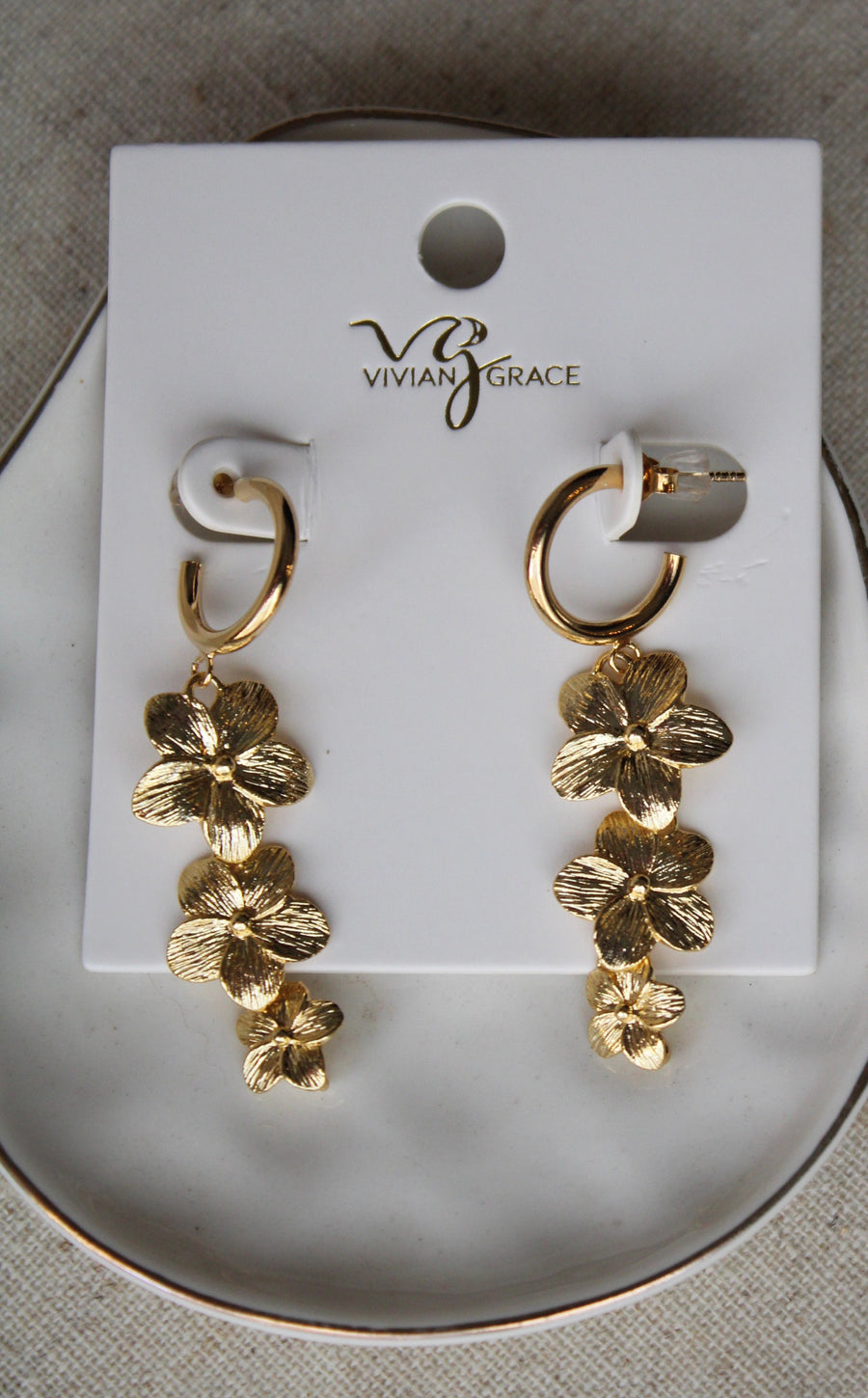 Vivian Grace Jewelry Earrings Gold Hibiscus Drop Earrings- Gold Vermeil