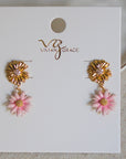 Vivian Grace Jewelry Earrings Gold Pink Daisy Drop Stud Earrings