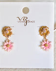 Vivian Grace Jewelry Earrings Gold Pink Daisy Drop Stud Earrings