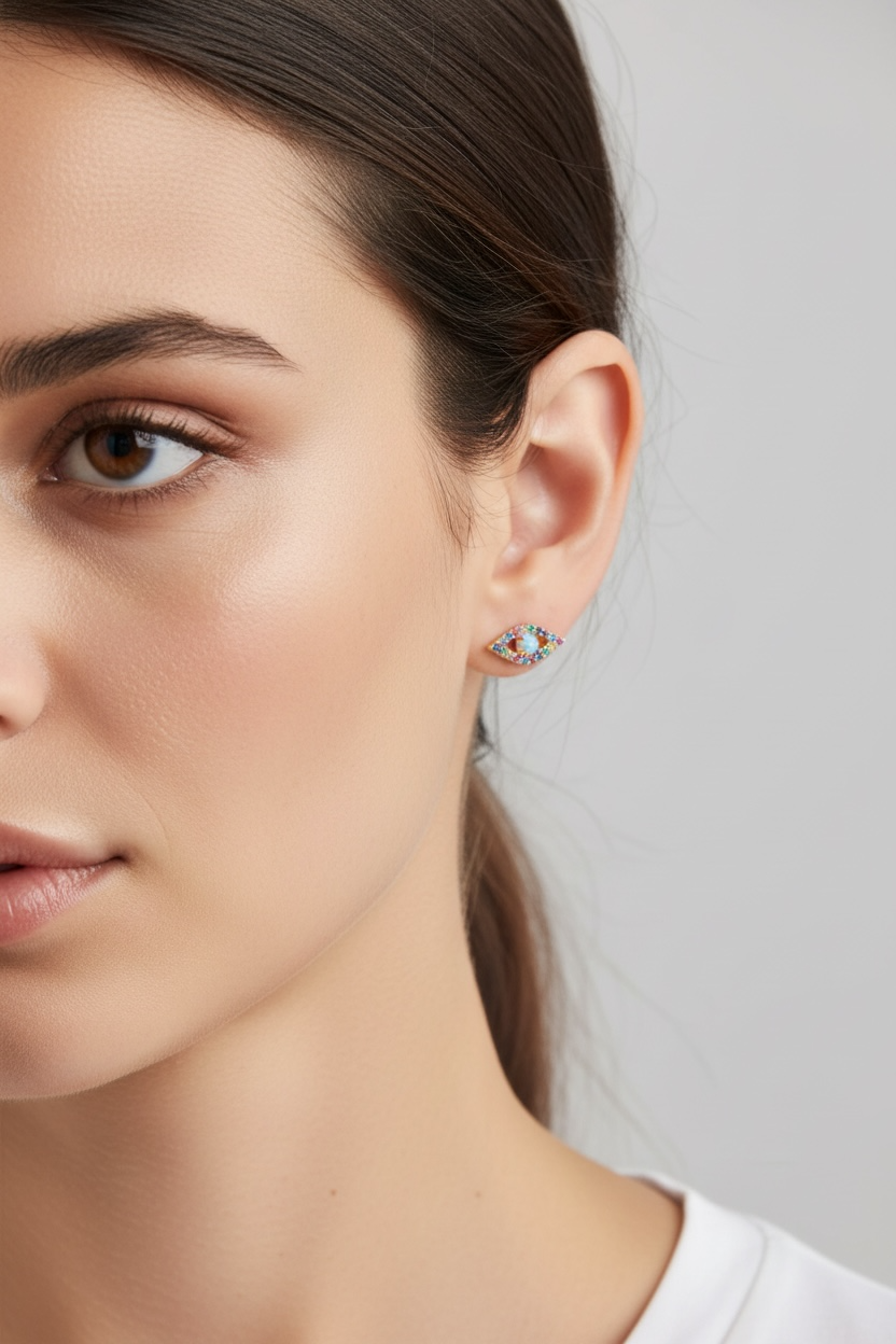 Vivian Grace Jewelry Earrings Opal Evil Eye Stud Earrings