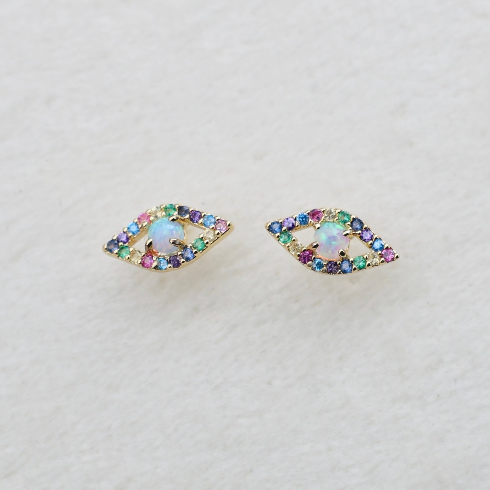 Vivian Grace Jewelry Earrings Opal Evil Eye Stud Earrings
