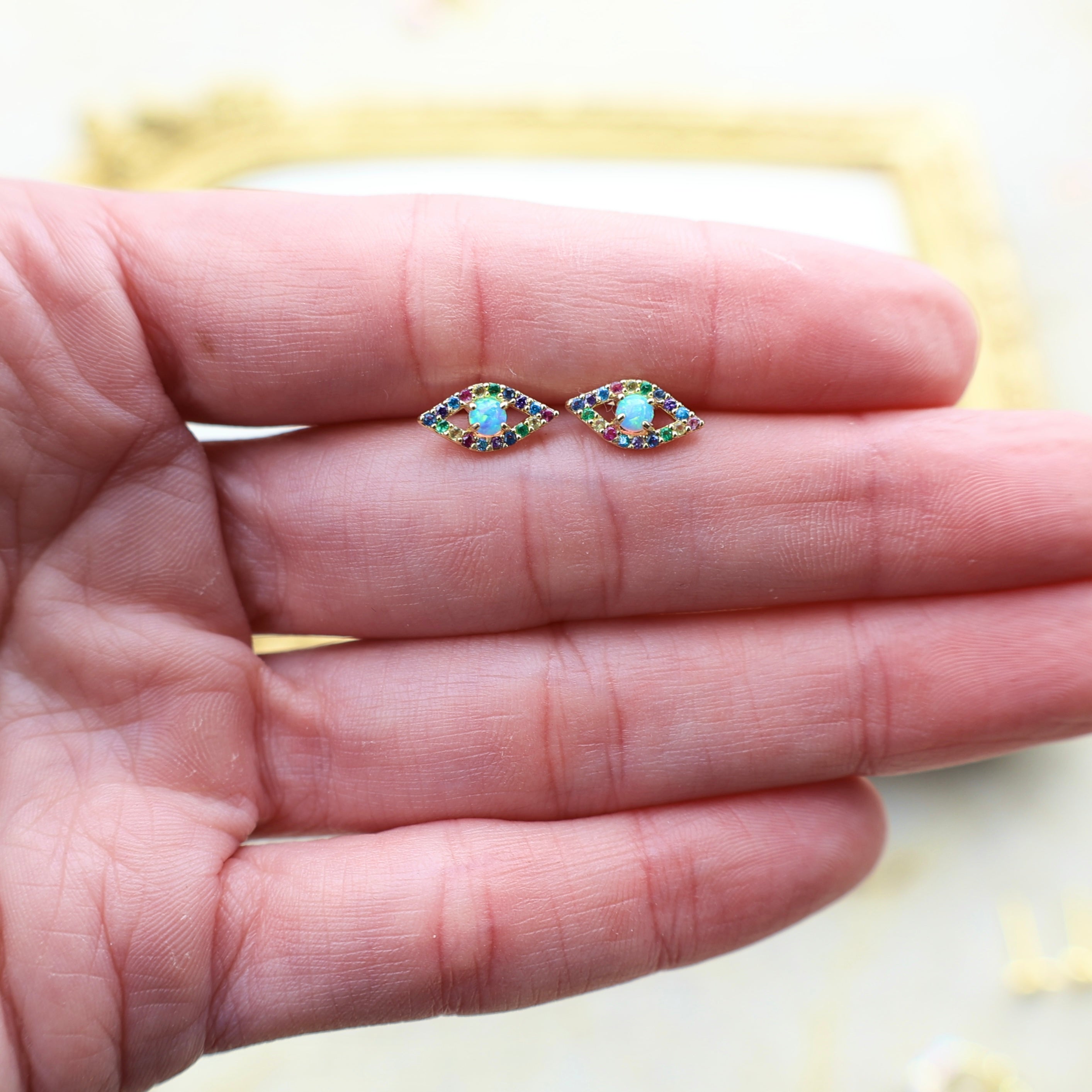 Vivian Grace Jewelry Earrings Opal Evil Eye Stud Earrings