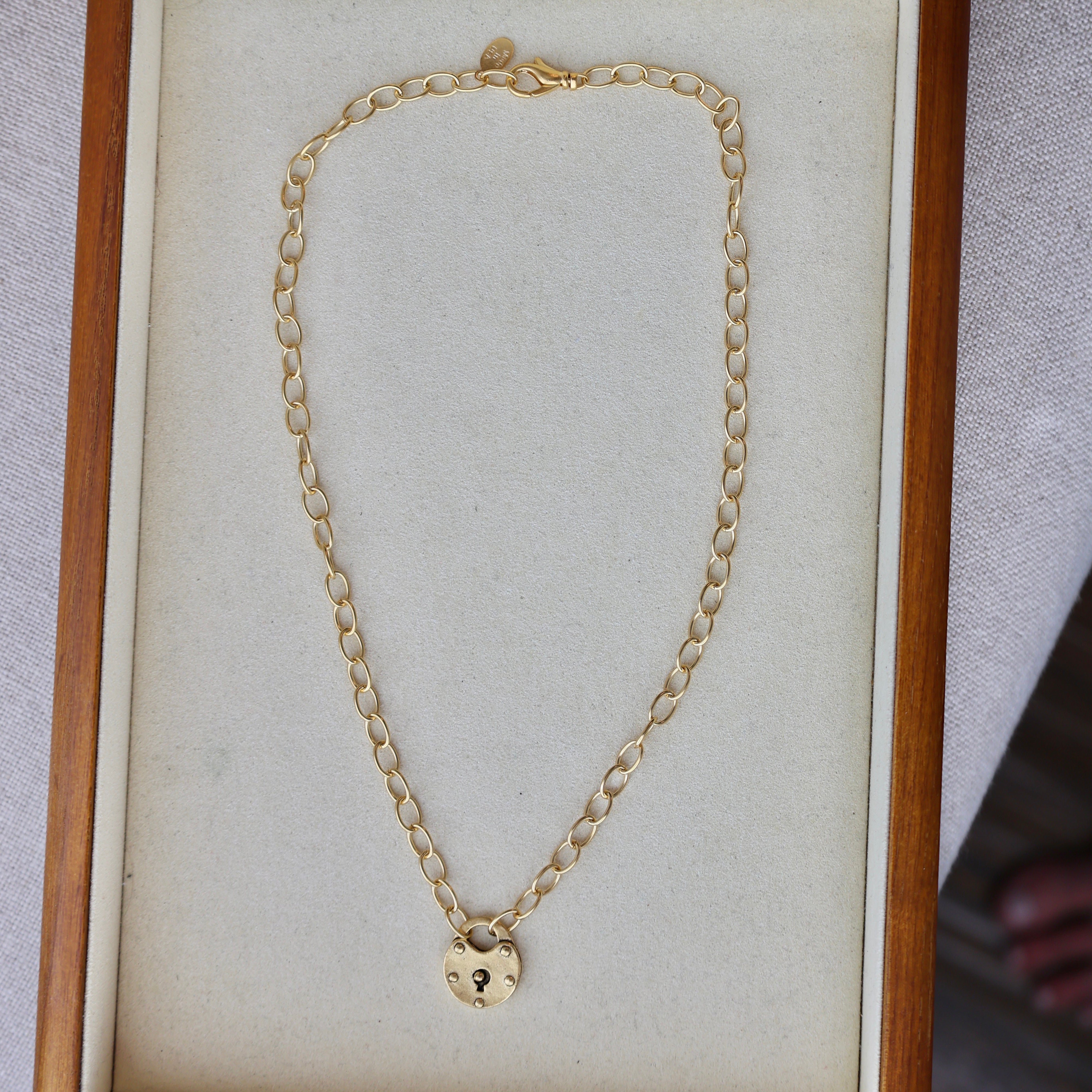 Vivian Grace Jewelry Necklace Antiqued Gold Antiqued Gold Heart Lock Chain