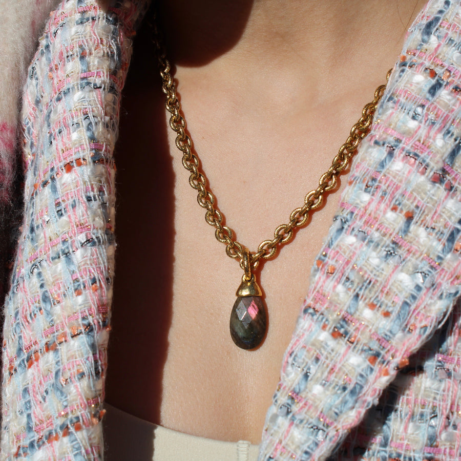 Vivian Grace Jewelry Necklace Antiqued Gold Chunky Labradorite Pendant Necklace