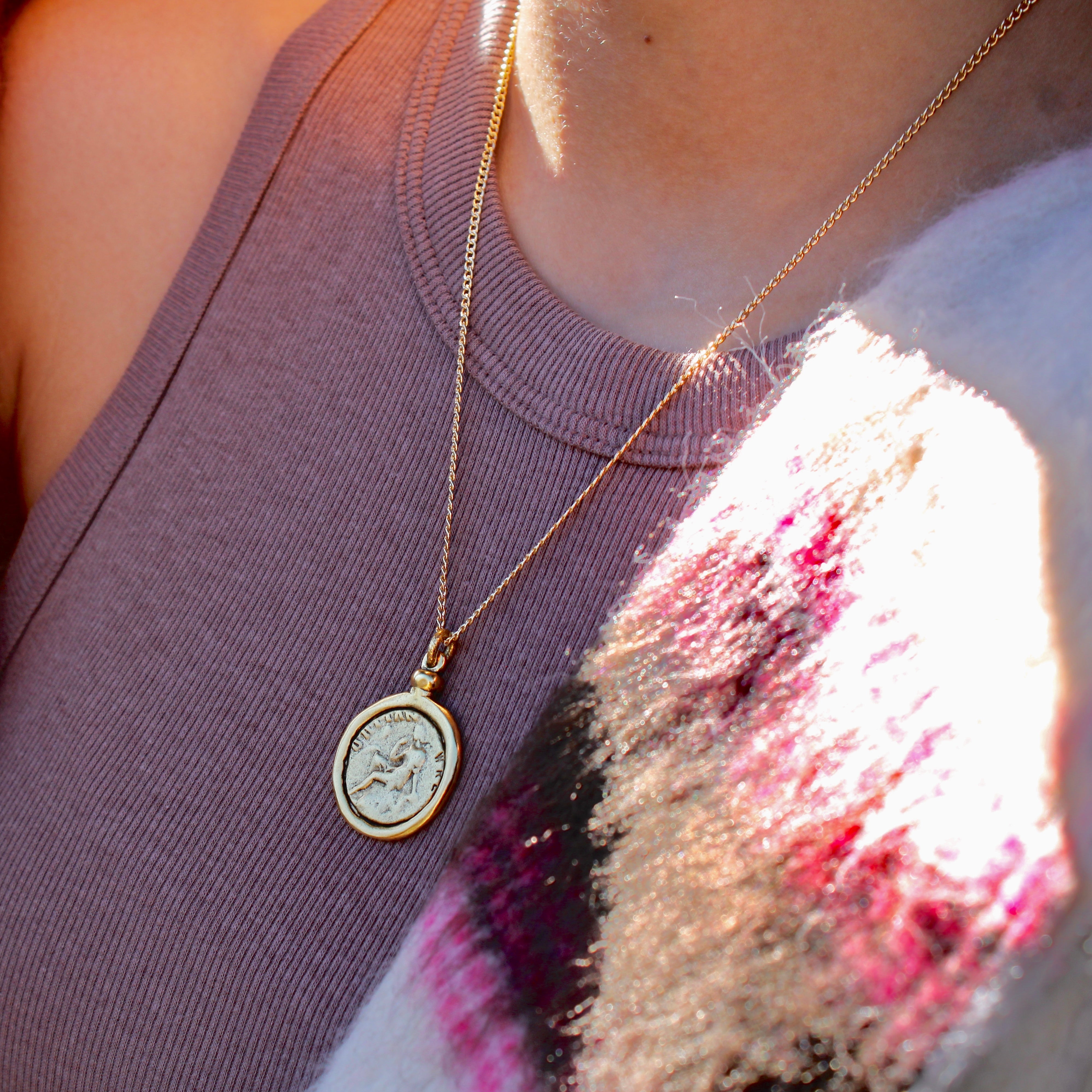 Vivian Grace Jewelry Necklace Antiqued Gold Coin Pendant