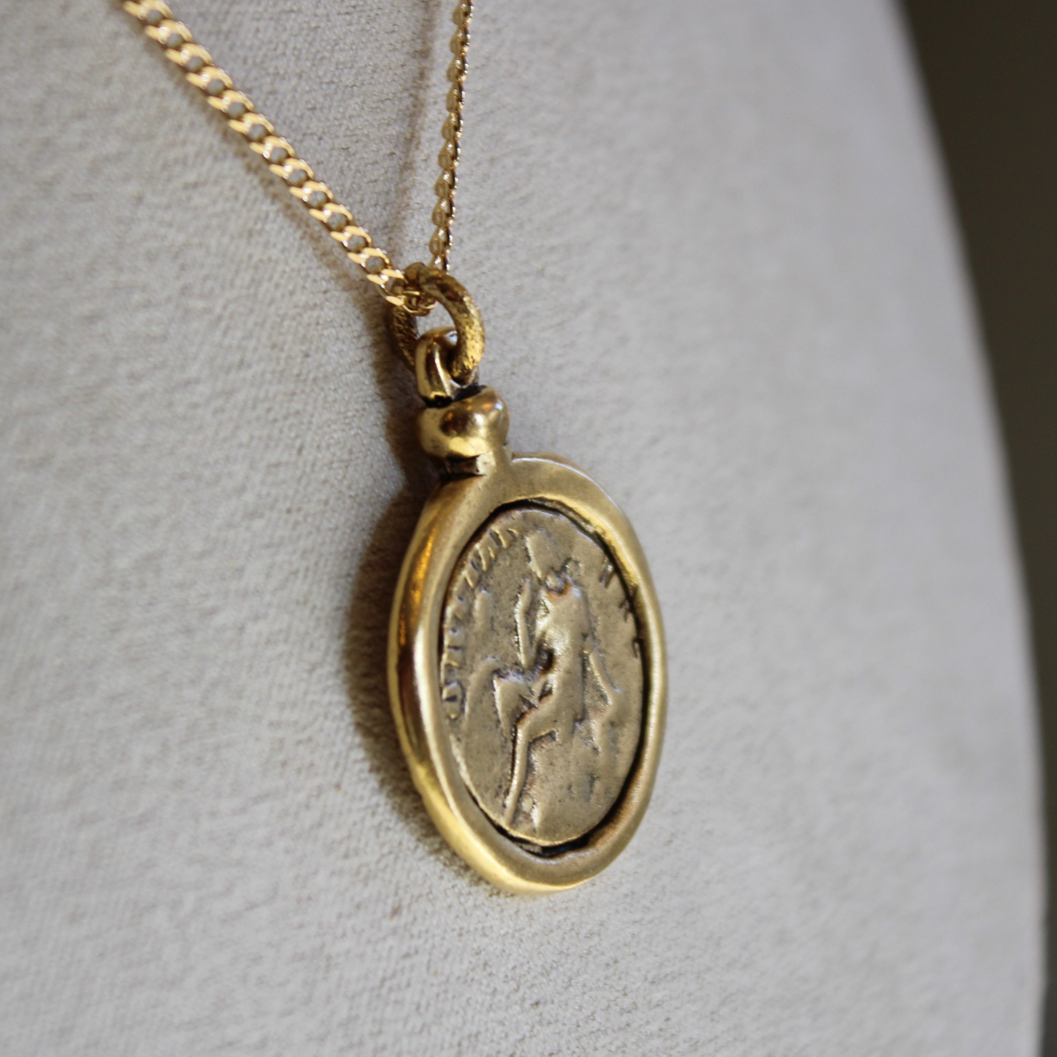 Vivian Grace Jewelry Necklace Antiqued Gold Coin Pendant