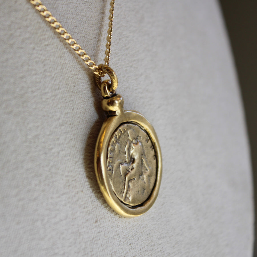Vivian Grace Jewelry Necklace Antiqued Gold Coin Pendant