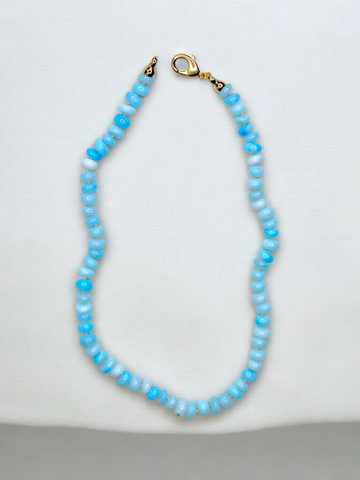 Vivian Grace Jewelry Necklace Aqua Peruvian Opal Hand Knotted Gemstone Bead Charm Holder Necklace