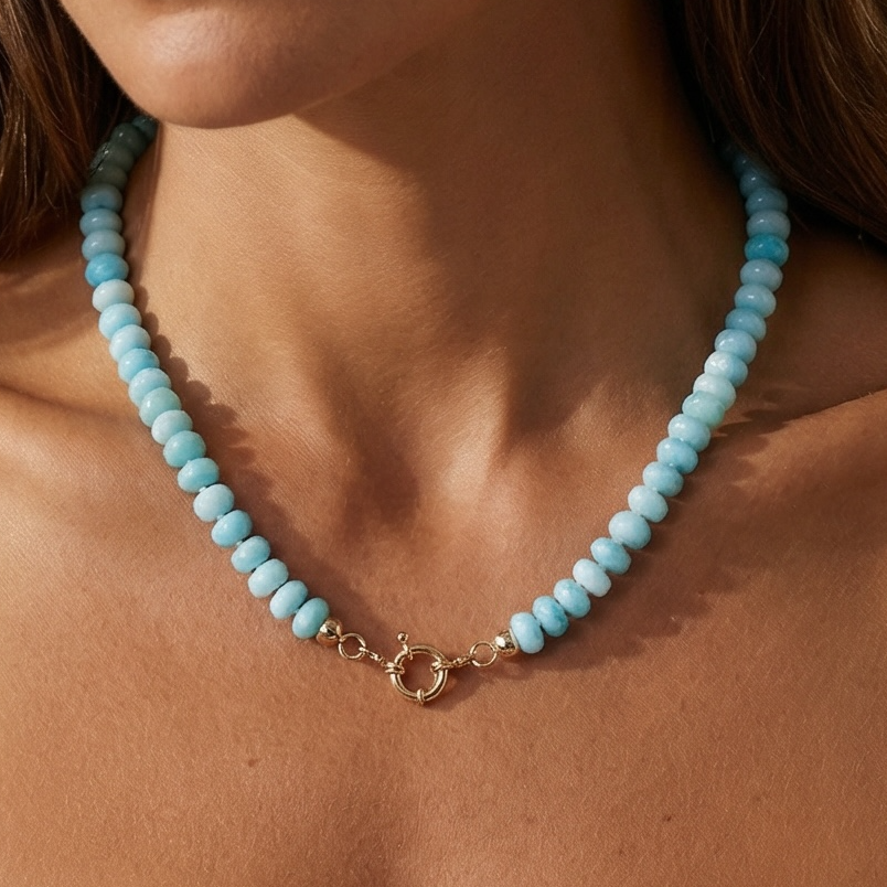 Vivian Grace Jewelry Necklace Aqua Peruvian Opal Hand Knotted Peruvian Opal Bead Necklace