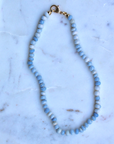 Vivian Grace Jewelry Necklace Blue Hand Knotted Peruvian Opal Necklace- Light Denim and White