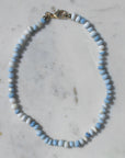 Vivian Grace Jewelry Necklace Blue Hand Knotted Peruvian Opal Necklace- Light Denim and White