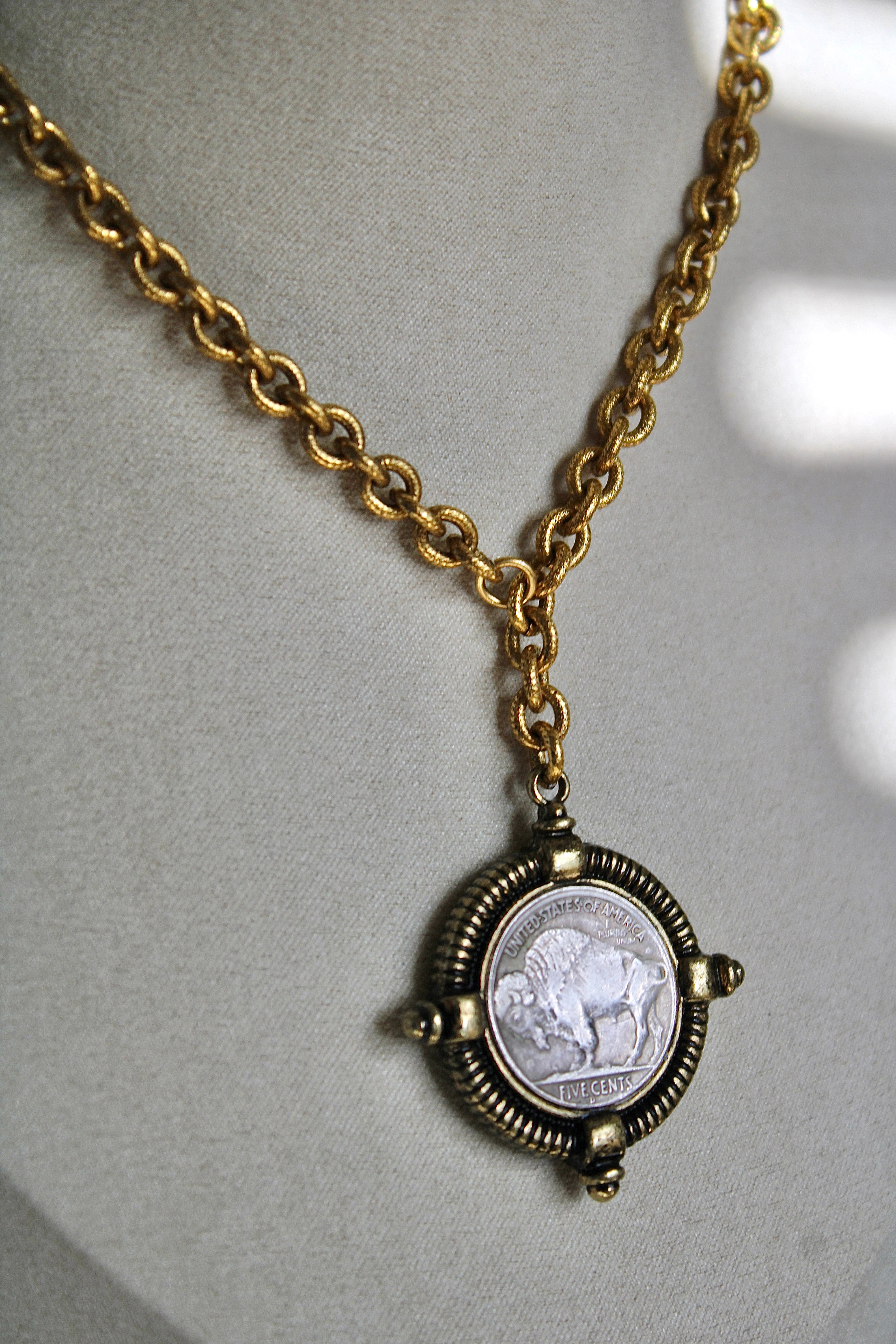 Vivian Grace Jewelry Necklace Gold Antiqued Gold Buffalo Coin Necklace